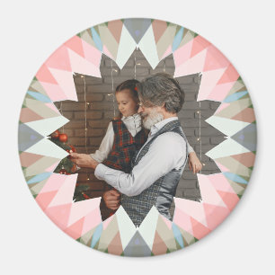 Custom Pink Gray Christmas Star Photo Magnet Gift