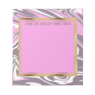 Custom Pink Gray White Marble and Gold Notepad