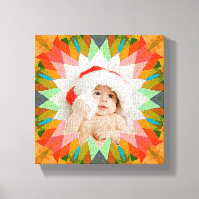 Custom Pink Green Christmas Star Family Photo Gift Canvas Print (Front)