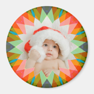 Custom Pink Green Christmas Star Photo Magnet Gift