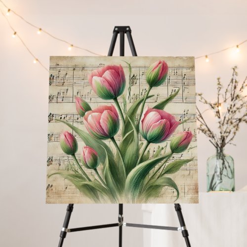 Custom Pink & Green Vintage Tulips Sheet Music