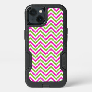 Custom Pink & Green Zigzag Chevron Pattern iPhone 13 Case