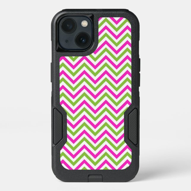 Custom Pink & Green Zigzag Chevron Pattern Otterbox iPhone Case (Back)