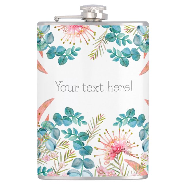 Custom Pink Grevillea And Eucalyptus  Flask (Front)