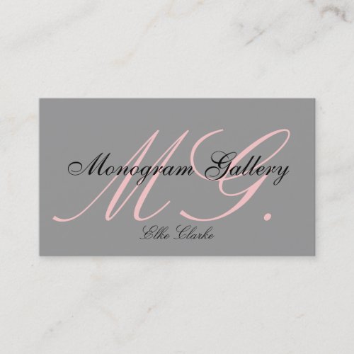Custom Pink Grey White Monogram Business Card