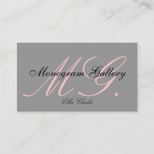 Customizable Custom Pink Grey White Monogram Business Card