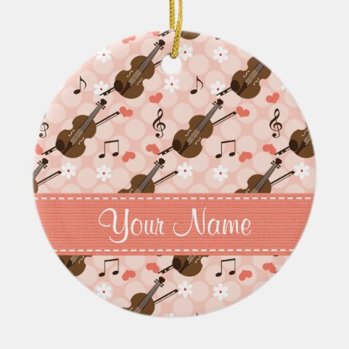 Custom Pink Heart Music Note Violin Ornament