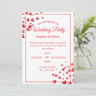 Custom Pink Heart Wedding Invitation Card