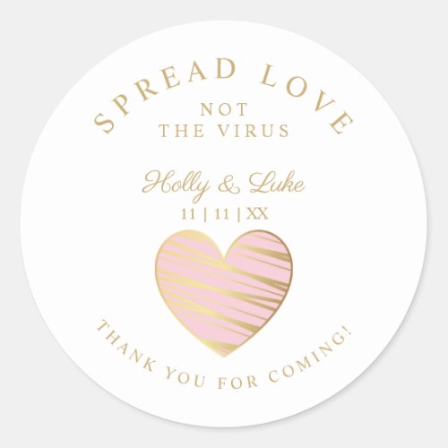 Custom Pink Heart Wedding Sanitizer Hands Gel Classic Round Sticker