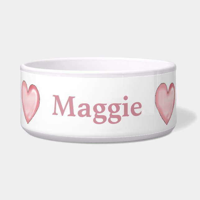 Custom Pink Hearts Dog Bowl (Front)