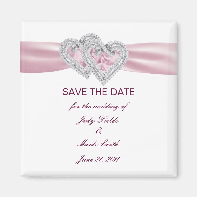 Custom Pink Hearts Save The Date Magnet (Front)