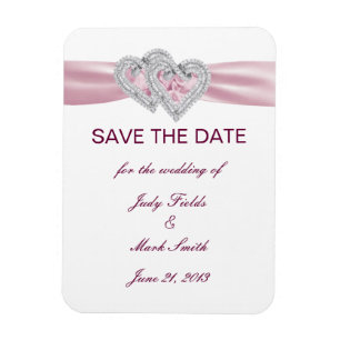 Custom Pink Hearts Save The Date Magnet
