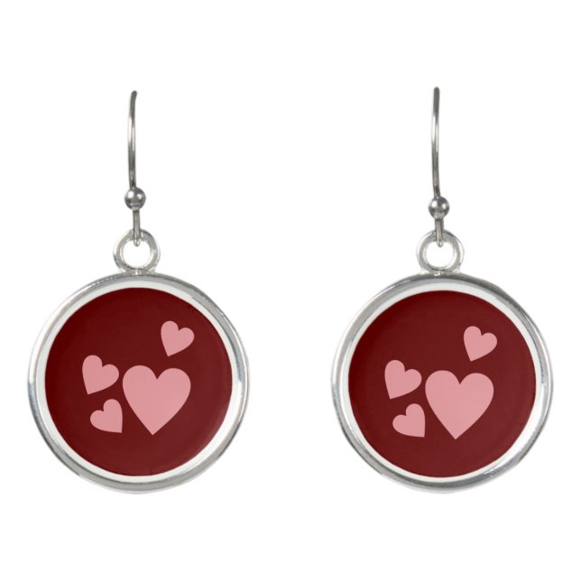 Custom Pink Hearts Valentines Day Earrings - Love  (Front)