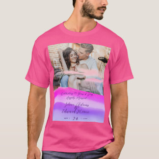 Custom Pink Holography Overlay Photo Anniversary T-Shirt