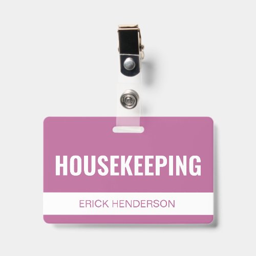 Custom Pink Hotel Housekeeping Employee ID Badge