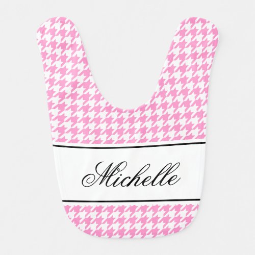 Custom pink houndstooth pattern baby bib for girl