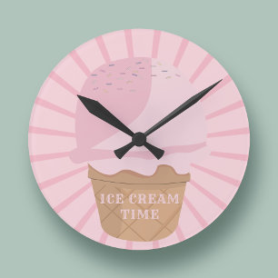 Custom Pink Ice Cream Waffle Cone Clock