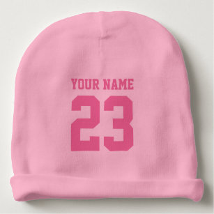 Custom pink jersey number baby beanie hat for girl