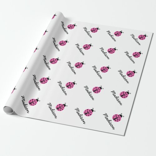 Custom pink ladybug baby shower wrappingpaper