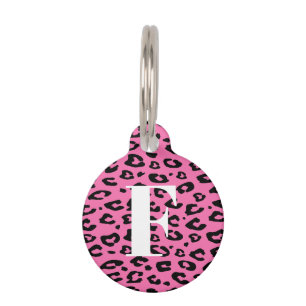 Custom pink leopard animal print pet tag for cat