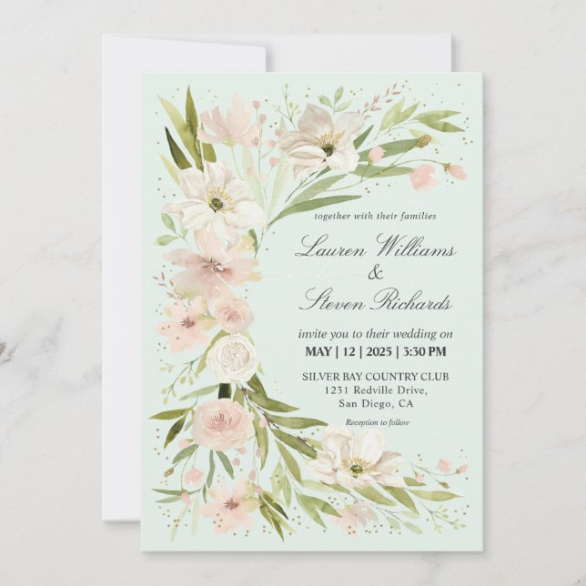 Custom Pink Light Pastel Green Romantic Corner Invitation (Front)