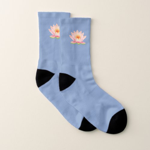 Custom Pink Lotus Flower on Light Blue Socks