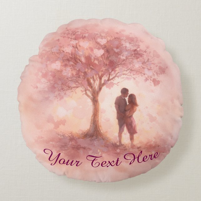 Custom Pink Love Tree Round Pillow (Front)