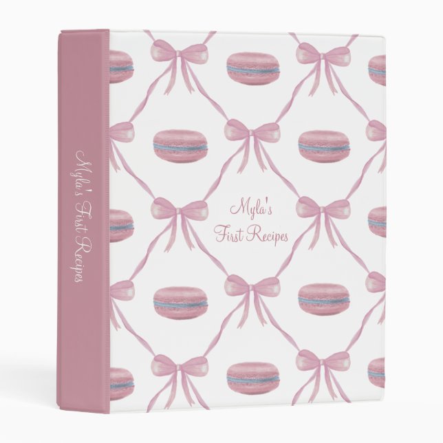 Custom Pink Macarons Frilly Coquette Recipe Mini Binder (Front/Spine)