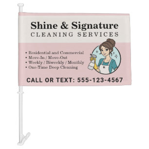 Custom Pink Maid Cleaning Services Car Flag