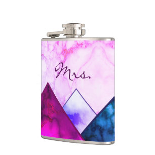 Custom Pink Marble Mountains Color Block Mrs Flask