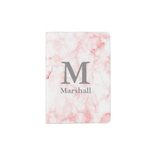 Custom Pink Marble Texture Monogrammed Passport Holder
