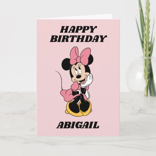 Custom Pink Minnie Mouse Girls Birthday Card