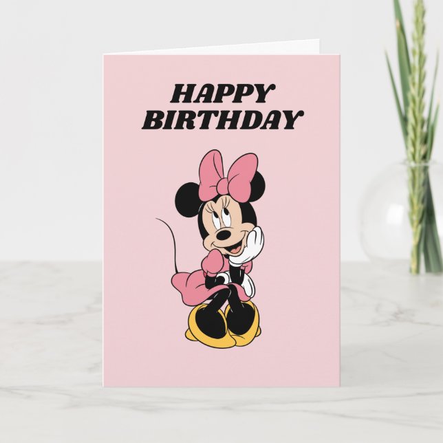 Custom Pink Minnie Mouse Girl's Birthday Card (Front)