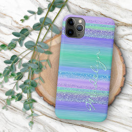 Custom Pink Mint Green Blue Purple Stripes Pattern iPhone 11 Pro Max Case