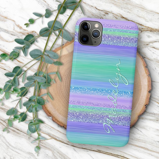 Custom Pink Mint Green Blue Purple Stripes Pattern Case-Mate iPhone Case (Creator Uploaded)