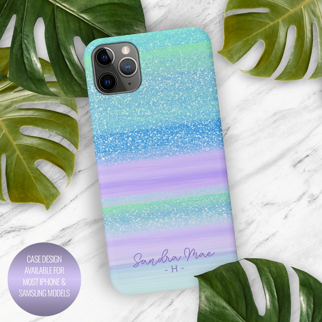 Custom Pink Mint Green Blue Purple Stripes Pattern iPhone Case (Creator Uploaded)