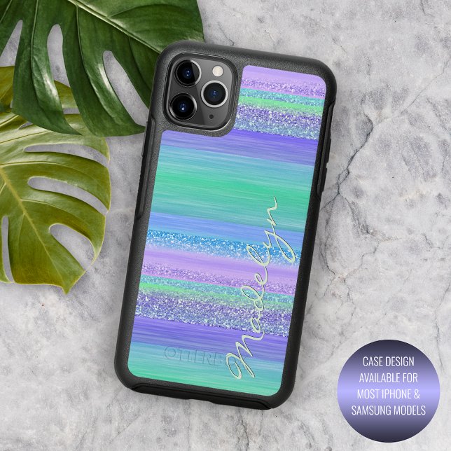 Custom Pink Mint Green Blue Purple Stripes Pattern Otterbox iPhone Case (Creator Uploaded)