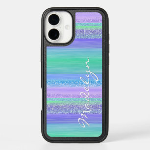Custom Pink Mint Green Blue Purple Stripes Pattern iPhone 16 Plus Case