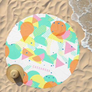 Custom Pink Mint Green Orange Yellow Abstract Art Beach Towel