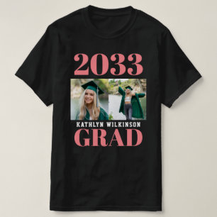 CUSTOM Pink Modern Simple Script 2 Photo Grad T-Shirt