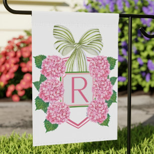 Custom Pink Monogram Garden Flag with Hydrangeas