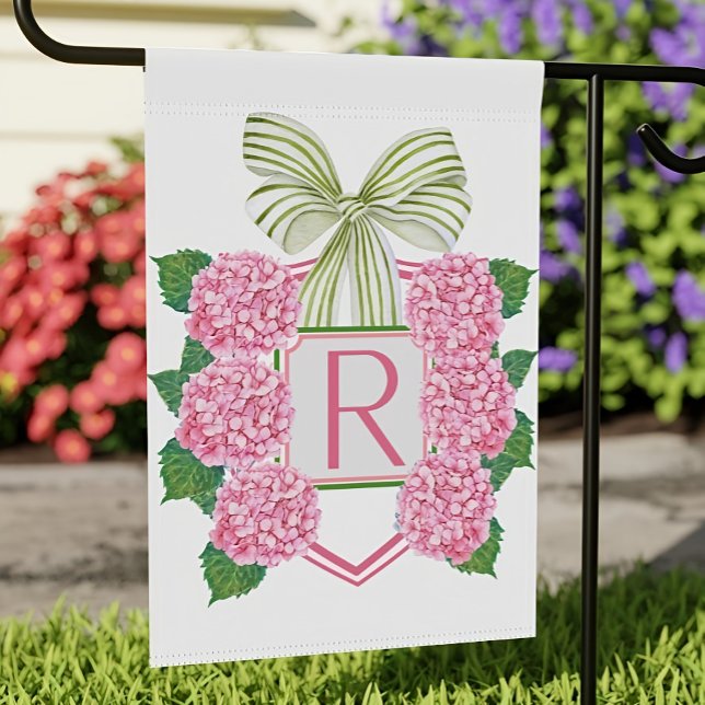 Custom Pink Monogram Garden Flag with Hydrangeas (Creator Uploaded)