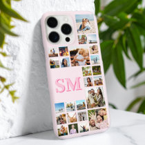 Custom Pink Monogram Initial 25 Photo Collage iPhone 16 Pro Max Case