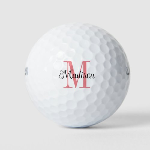 Custom Pink Monogram Initial Black Name Golf Balls