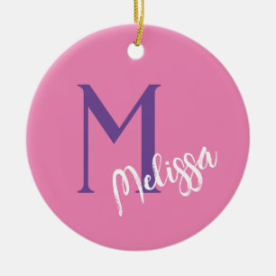 custom pink monogram name Christmas girls Ceramic Ornament