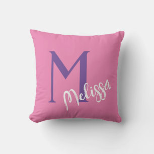 Custom pink monogram name personalize minimal throw pillow
