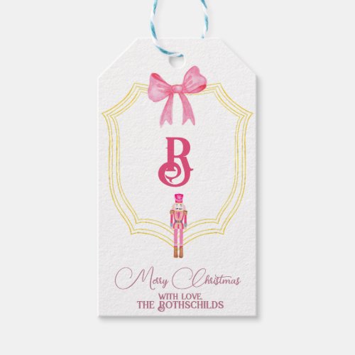 Custom Pink Monogram Nutcracker Gift Tags