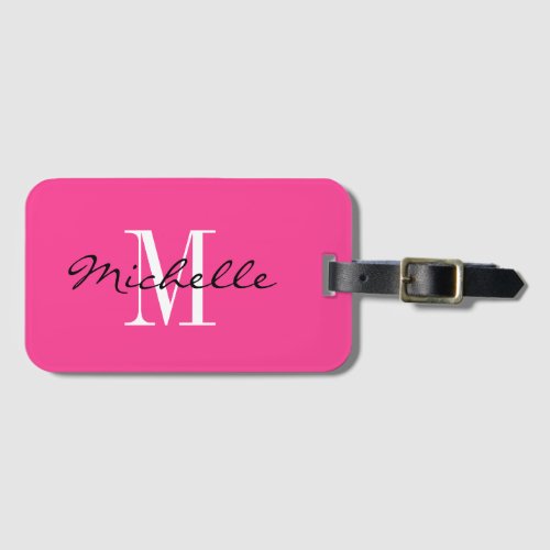 Custom pink monogram travel luggage tag for women