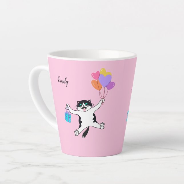 Custom Pink Mother's Day Gift Best Cat Mom Ever Latte Mug (Left Angle)