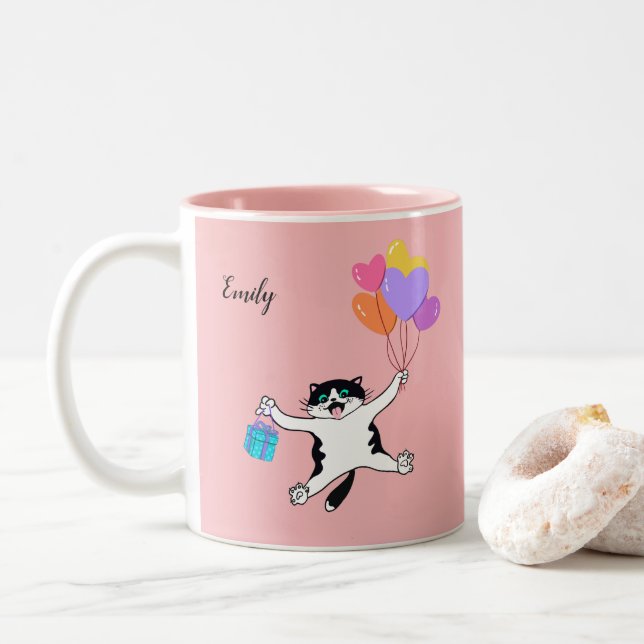 Custom Pink Mother's Day Gift Best Cat Mom Ever Tw Two-Tone Coffee Mug (With Donut)